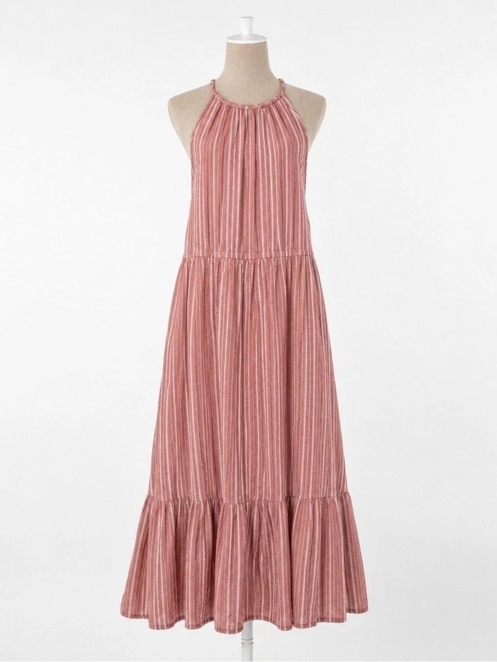 Old Navy Linen Blend Striped Maxi Dress Pink Tiered XL
